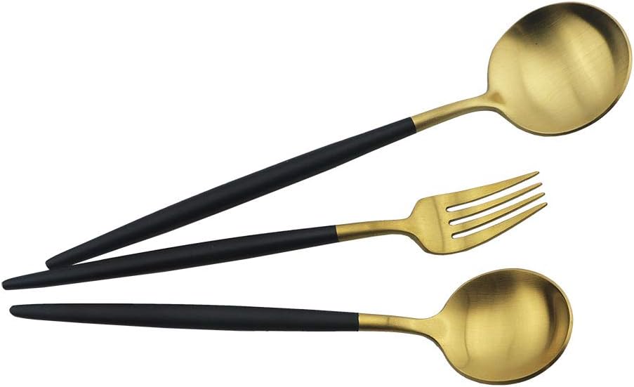 JASHII Luxury Black Gold Flatware, Silverware Sets, 20-piece Elegant Cute 18/10 Stainless Steel Silverware Set for Eating Home Kitchen Hotel Restaurant, Service Sets for 4 People, Dishwasher Safe