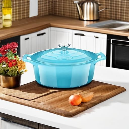 La Cuisine Enameled Cast Iron Oval Dutch Oven Casserole Pot with Lid 5 QT Internal Matte Black Enamel for bread baking, 2-ton Teal Enamel Coating Finish Exterior,Oven Safe up to 500° F