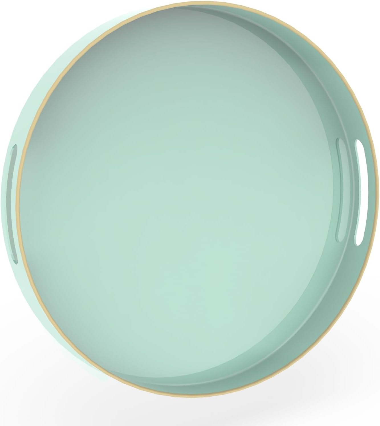MAONAME Mint Green Decorative Tray for Coffee Table, Modern Round Serving Trays with Handles, 13" Plastic Tea Trays for Ottoman, Bathroom Decor
