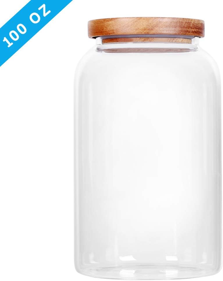 SAIOOL Modern Design Transparent Glass Food Storage jars, Food storage containers glass,100FL OZ(3000ml) Enlarged Thickened with Sealed Wooden Lid to Store Food, herbs, Tea, Easy to Use and Clean