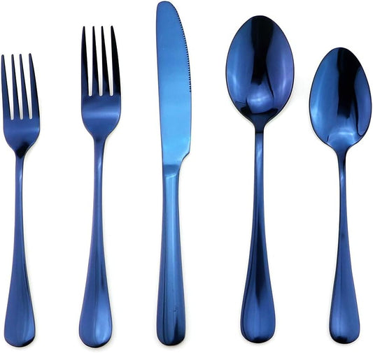 Gugrida 20-Piece Mirror Polished Reusable Utensils Vitalt Healthy & Eco-Friendly Stainless Steel Blue Flatware Tableware Dinnerware Set, Shiny Cutlery Knife Fork Spoon Set, Service for 4