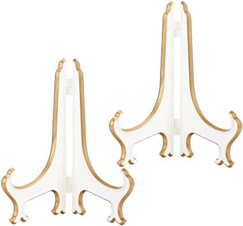 Artliving 6" Decorative Plate Stand Holder Plastic Picture Easel Display Stand Picture Frame Stand White Gold (2 Pack)