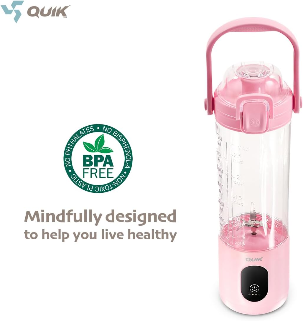 Portable Blender - Cordless 24oz. Personal Blender for Shakes and Smoothies, Licuadora, BPA Free - Ice Crush, Dishwasher safe parts, Waterproof, Triple Batteries, Juicer Cup (Pink)