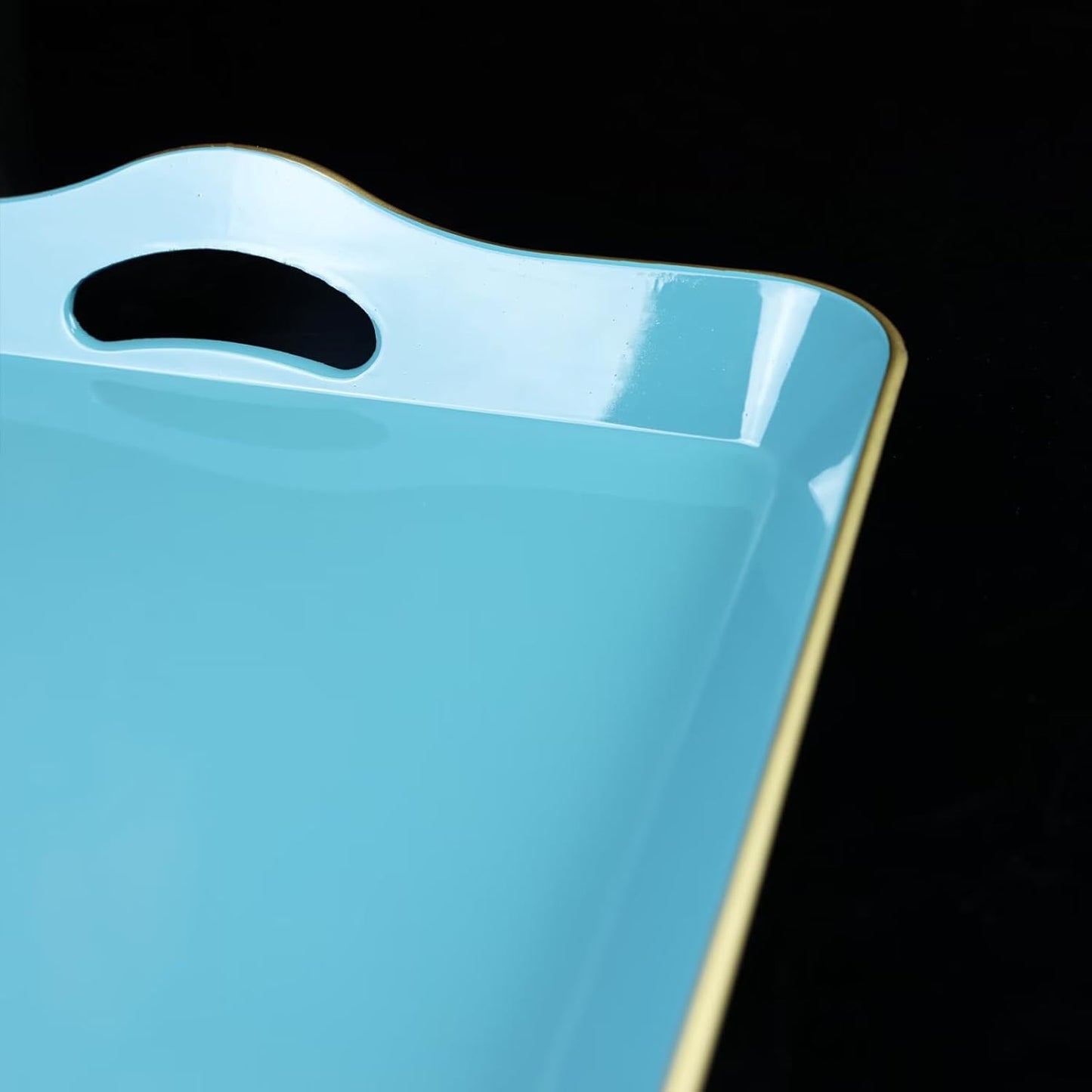 Teal Blue Decorative Tray for Coffee Table with Handles, Plastic Rectangular Serving Tray for Living Room, Bathroom, Outdoors, 11.8"*17.3"