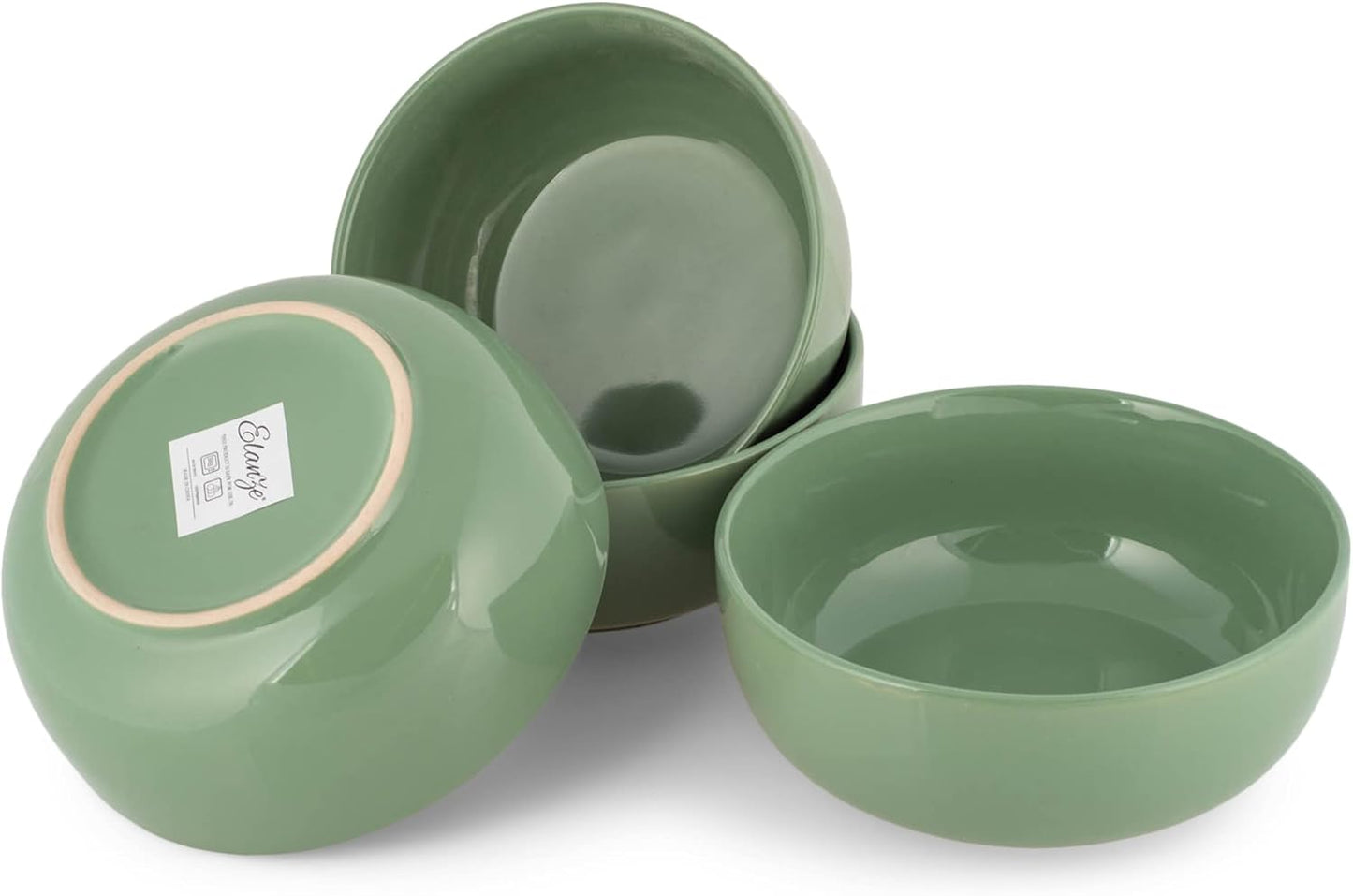 Elanze Designs Bistro Glossy Ceramic 7 inch Dinnerware Bowls Set of 4 - Perfect for Everyday uses from Pasta to Salad, Cereal to Ice cream, Ramen to Pho, Sage Green