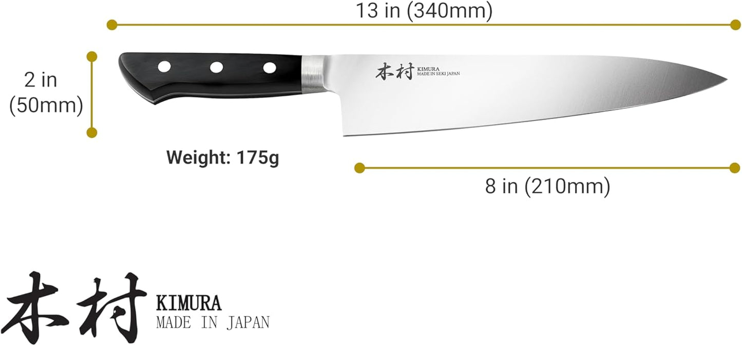 Kimura Chef Knife, [Made in Japan], 8 inch Professional Kitchen Knife, Ultra Sharp High Carbon Molybdenum Stainless Steel Gyuto Knife, Chefs Knife with Ergonomic Handle - Japanese Chef's Knife