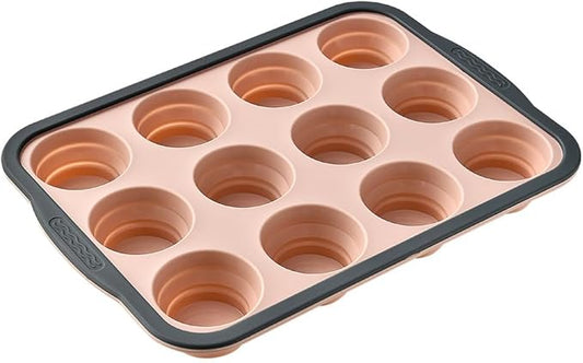 Silicone Muffin Pans for Baking with Metal Frame, 12 Cup Silicone Muffin Pan, Nonstick Cupcake Pan, BPA Free Muffin Tins Easy to Pop Cupcake Baking Pan Molds for Oven Dishwasher Safe Pink