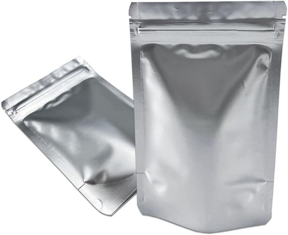 PABCK 50 Pieces 4.3x6.3 inch(Inside Size 3.5x3.9 inch) Stand-Up Resealable Heat Seal Bags 3.55mil Thick Frosted Silver Foil Sealed Bags for Zip Packaging Lock Food Storage Pouch