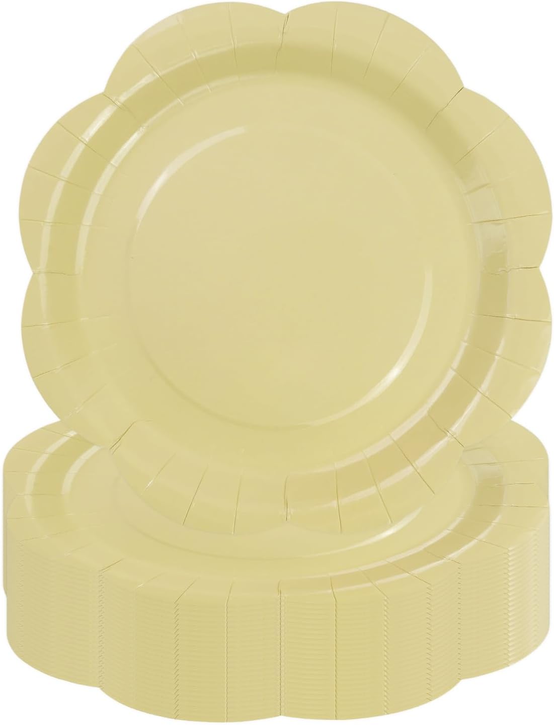 50 Pack Yellow Paper Plates 7 Inch, Disposable Scalloped Plates Cake Dessert Plate for Dinner Baby Shower Wedding Bridal Shower Birthday Party Supplies (Yellow, 7 inch)