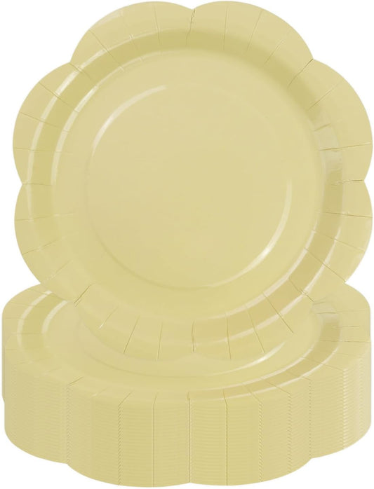 50 Pack Yellow Paper Plates 7 Inch, Disposable Scalloped Plates Cake Dessert Plate for Dinner Baby Shower Wedding Bridal Shower Birthday Party Supplies (Yellow, 7 inch)