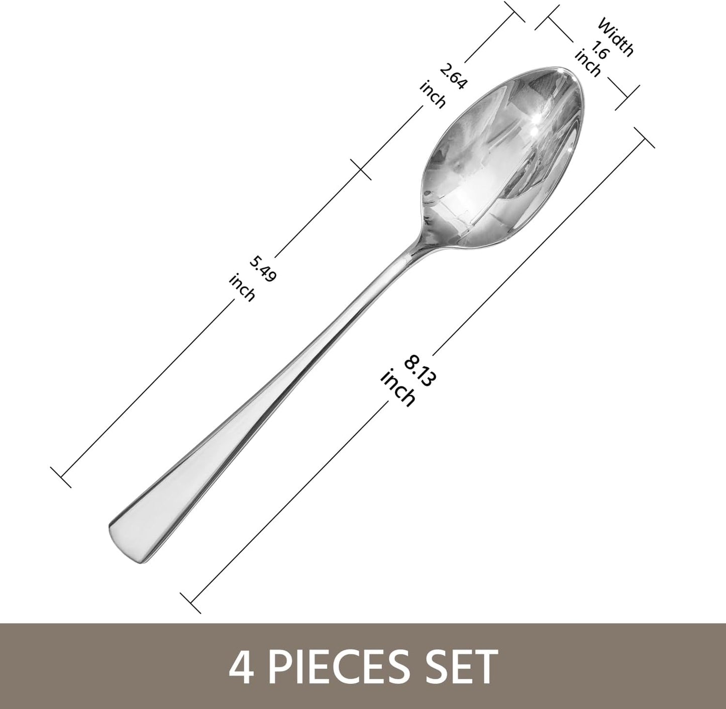 KINGSTONE 4 Piece Dinner Spoon Set, 18/10 Stainless Steel Spoons, Silver Food Grade Table spoons of 4, Metal Spoons for Home, Kitchen, Weddings, Parties or Restaurant, Dishwasher Safe-8.15inches