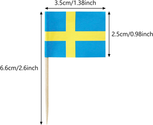 100PCS Sweden Swedish Toothpick Flags Decorations Small Cupcake Toppers Cocktail Food Flags