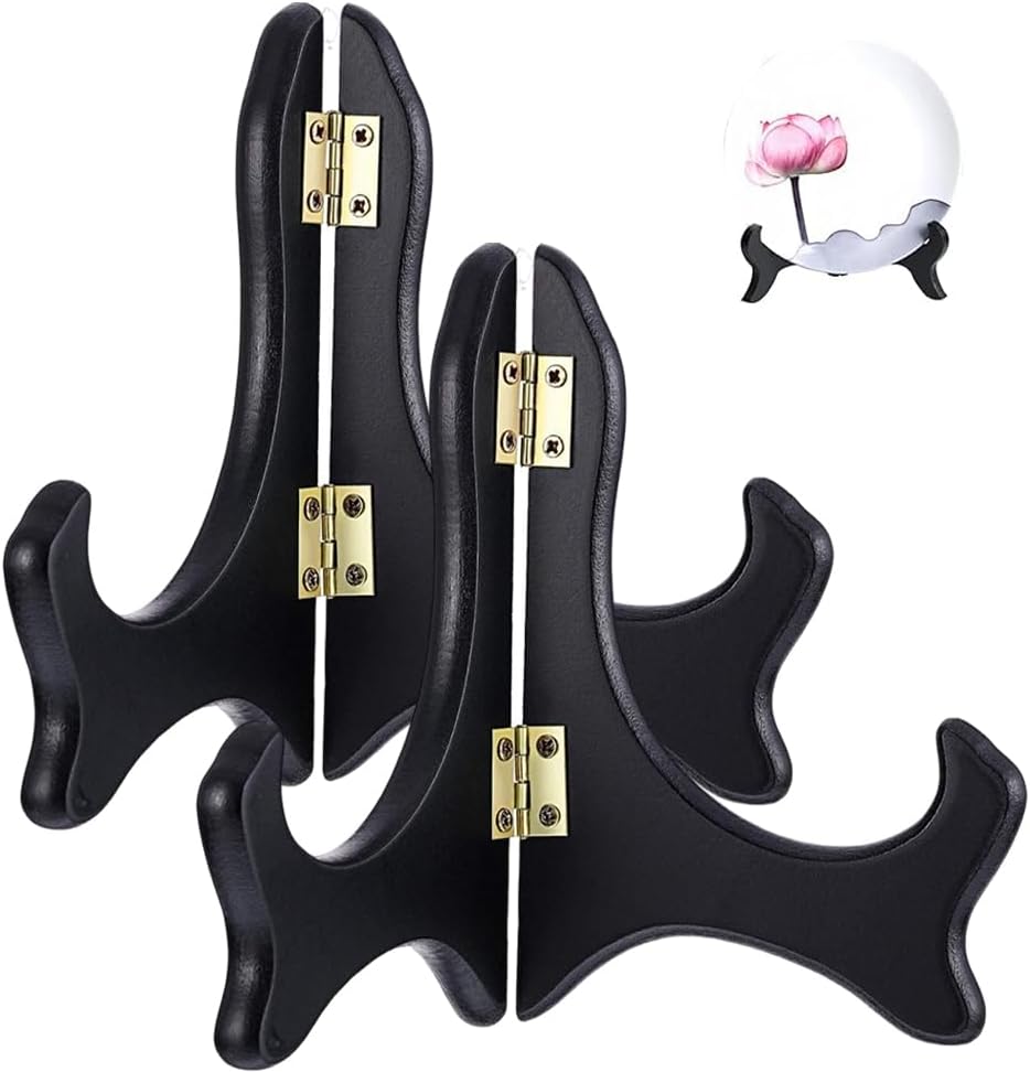 Wooden Display Stand,Black Wooden Plate Holder Easels,Oriental Furniture Wood Display Stand Home Decoration Plate Stand,Weddings Birthday Tables Pictures to Display,8 Inches,2 Packs.