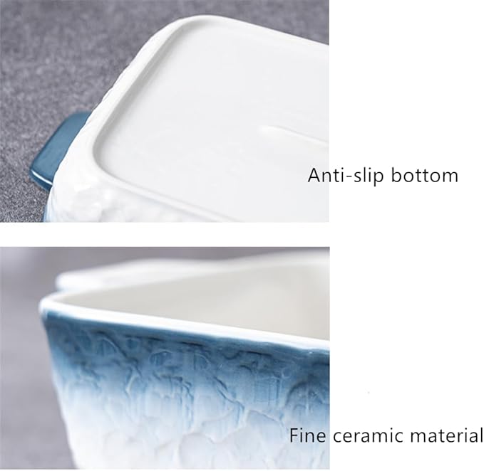 Lavandi Ceramic Bakeware Set, Rectangular and Wide Baking Pans, Oven/Microwave/Dishwasher Safe (Grayish blue, 8 inches)