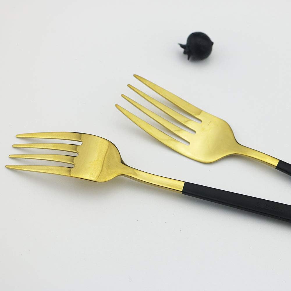 JASHII 20-Piece SUS304 Stainless Steel Flatware Set, Mirror Polished Black Gold Silverware Set Dinner Knife Fork Spoon Dessert Fork Salad Spoon Service for 4.(Black gold)