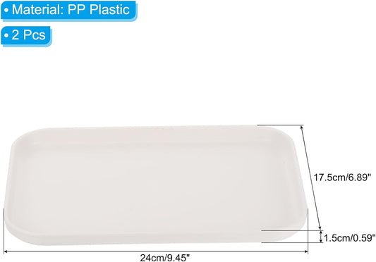 PATIKIL 9x7 Fast Food Tray, 2 Pack PP Plastic Reusable Multi-Purpose Non-Slip Rectangle Serving Tray for Cafeteria Restaurant Home Kitchen, White