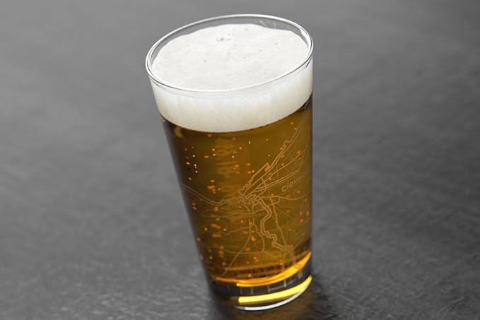 Well Told Engraved Cleveland Ohio Map Pint Glass, Etched Beer Gift (16 oz, Clear) City Map Pint, Custom City Glassware, Gifts For Beer Lovers