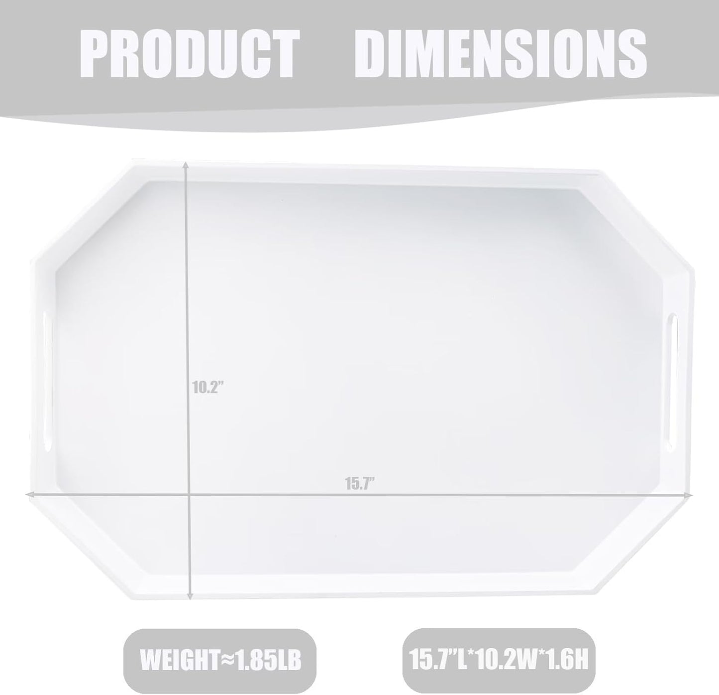 White Octagonal Serving Tray with Handles for Coffee Table, Plastic Decorative Tray for Ottoman, Kitchen Counter, Living Room, Outdoor Lacquer Tray for Entertaining