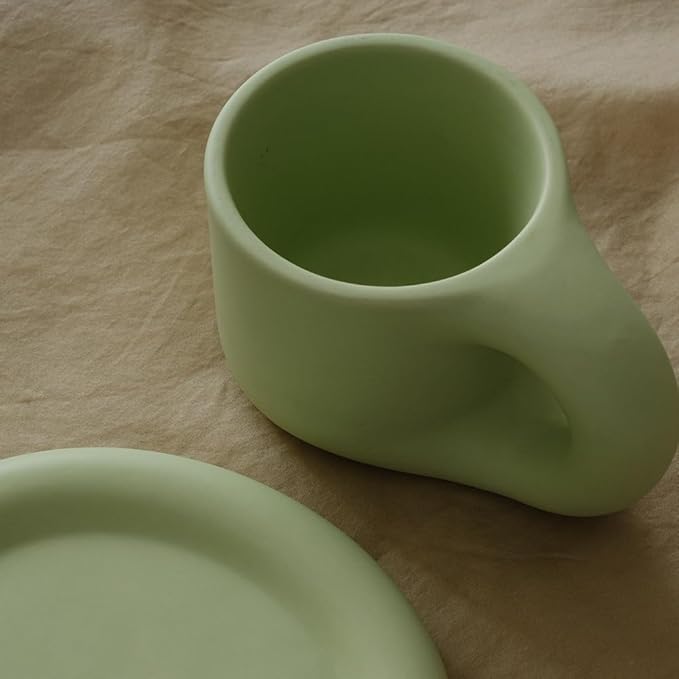 WENSHUO Chubby Funny Coffee Mug, Novelty Cute Cup and Saucer, Matte Crème, 9 oz (Mint Green)