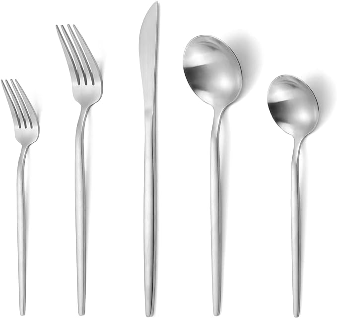Matte Silverware Set, VANVRO 40-Piece Stainless Steel Flatware Set, Satin Finish tableware Cutlery Set, Service for 8, Home and Restaurant, Dishwasher Safe