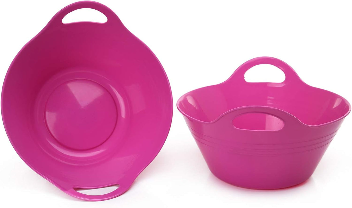 Mintra Home Plastic Bowls with Handles (1.8L Medium 2pk, Fuchsia)
