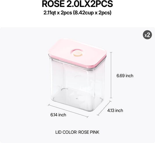 VAKUEN Premium Airtight Food Storage Containers ROSE 2.0L(2.11qt) 2P/SET, Patented Double Silicone Lining, 100% Leak Proof, BPA-FREE