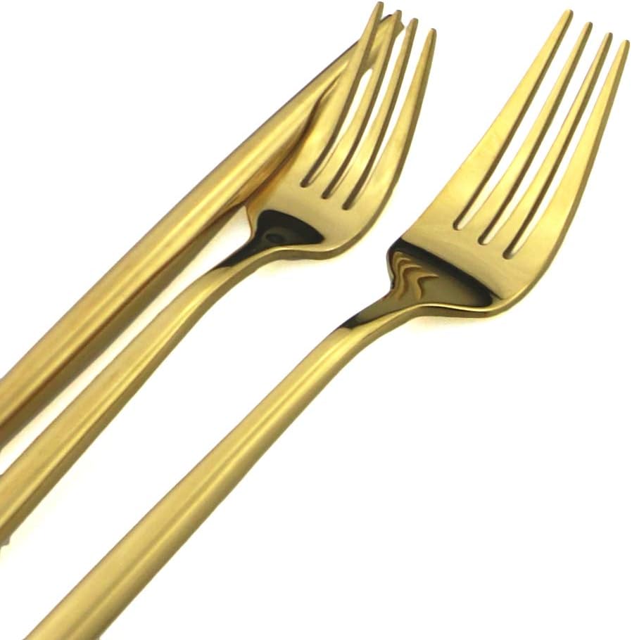 Gugrida Portable Silverware Set - 5-Piece Flatware Cutlery Set - 18/10 Stainless Steel - Mirror Polishing Gold - Travel Elegant Modern Utensils - Service for 1 Include Steak Knife Dinner Fork Spoon