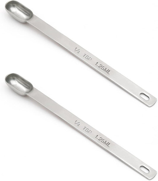 2PCS 1/4tsp (1.25ml) Single Measuring Spoon, Stainless Steel Long Handle Individual Teaspoons Only