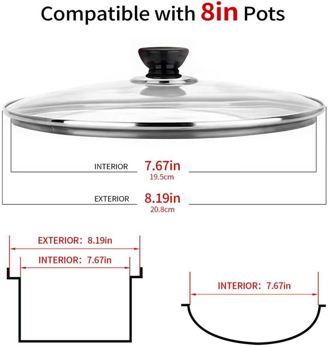 8 Inch Pan Lid, 8 Inch Frying Pan Lids, Tempered Glass Cast Iron Lid for Skillets, Fry Pan, Wok Pot (8 inch)