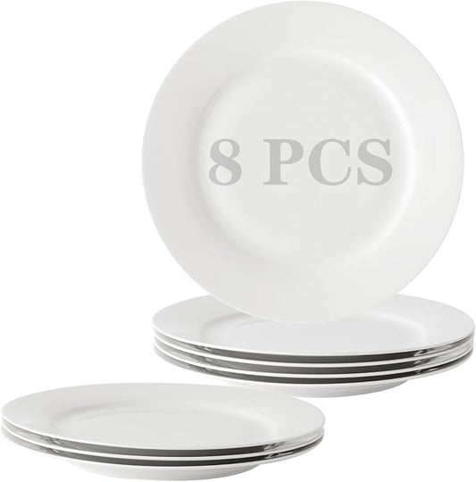 OMAYKEY 10.5 Inch Dinner Plates, Ceramic Round Plate Set, Salad Serving Modern Dishes for Steak, Patas, Pizza, Dishwasher, Microwave, Oven Safe, Scratch Resistant, Smooth Glaze, 8 Packs