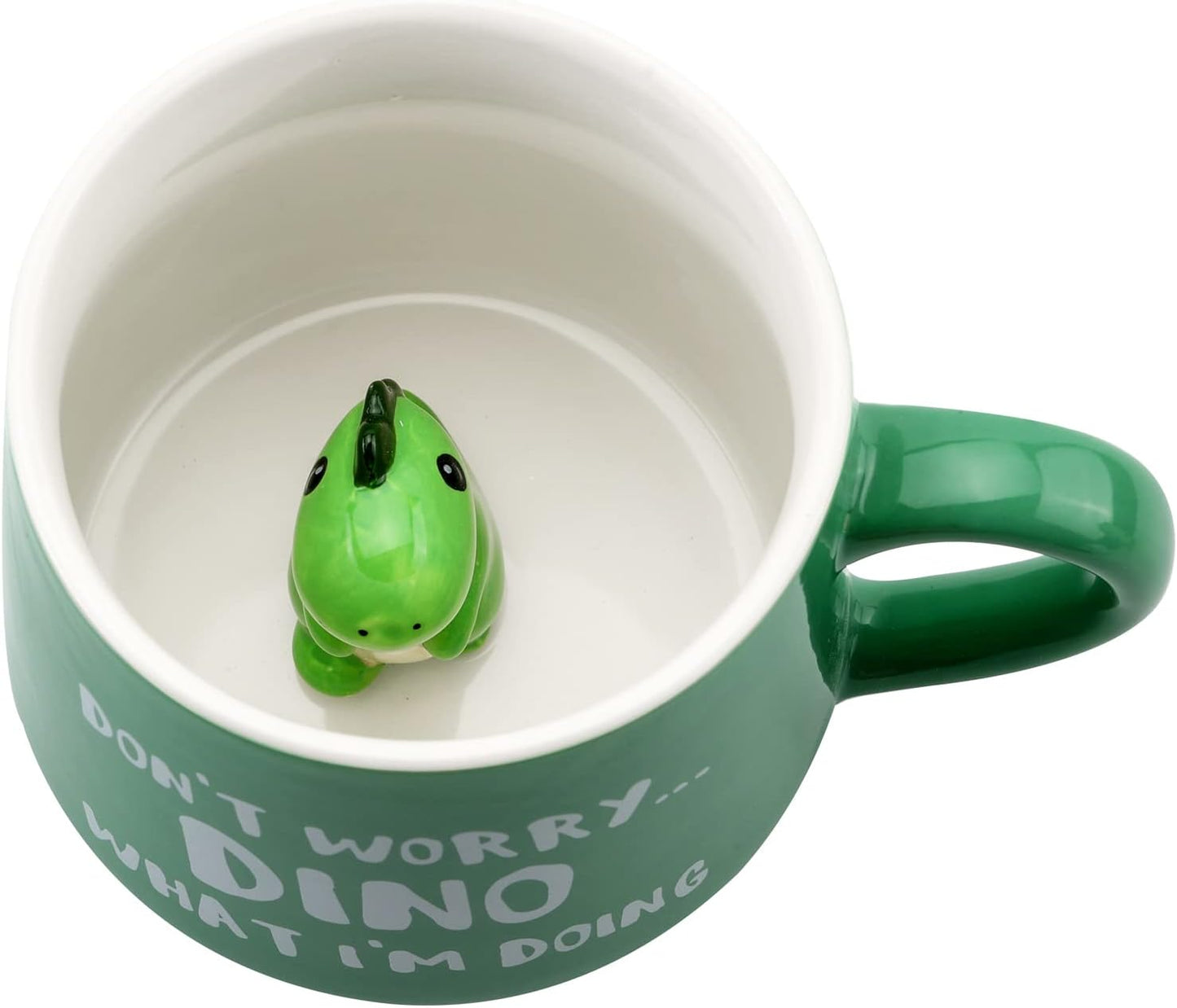 3D Animal Coffee Mug Dinosaur Inside,Cute Handmade Figurine Ceramics Cup 12 oz,Christmas&Birthday&Mother's Day Surprise for Friends Family or Kids,Best Office Cup Couple Mug (Green Dinosaur)