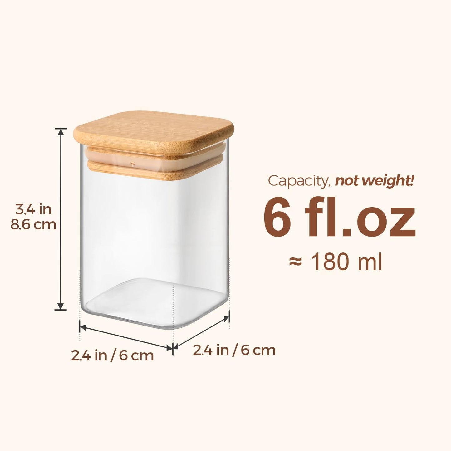 ComSaf 16Pcs Glass Spice Jars with Bamboo Lid, 6oz Airtight Square Containers with 275 Black Lables, Empty Seasoning Jars for Salt Sugar