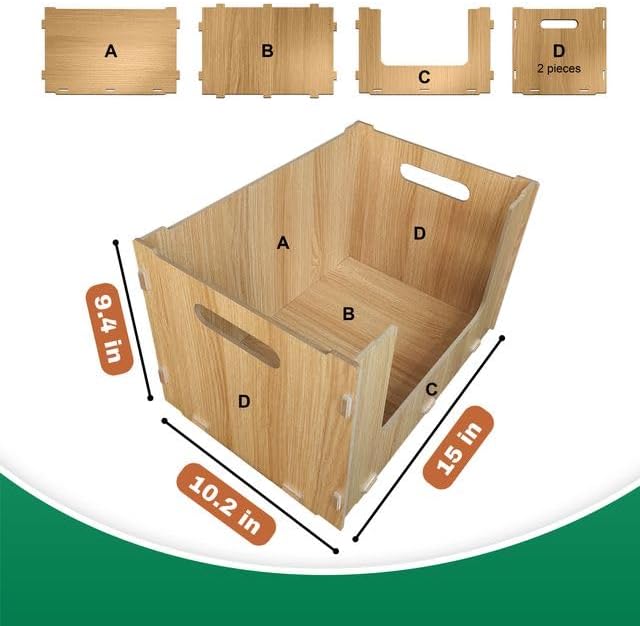 TidyFriend Wooden Stackable Storage Bins for Pantry Organizers and Storage 4 Pack, Pantry Storage for Food, Kitchen and Home Organization (Wood)