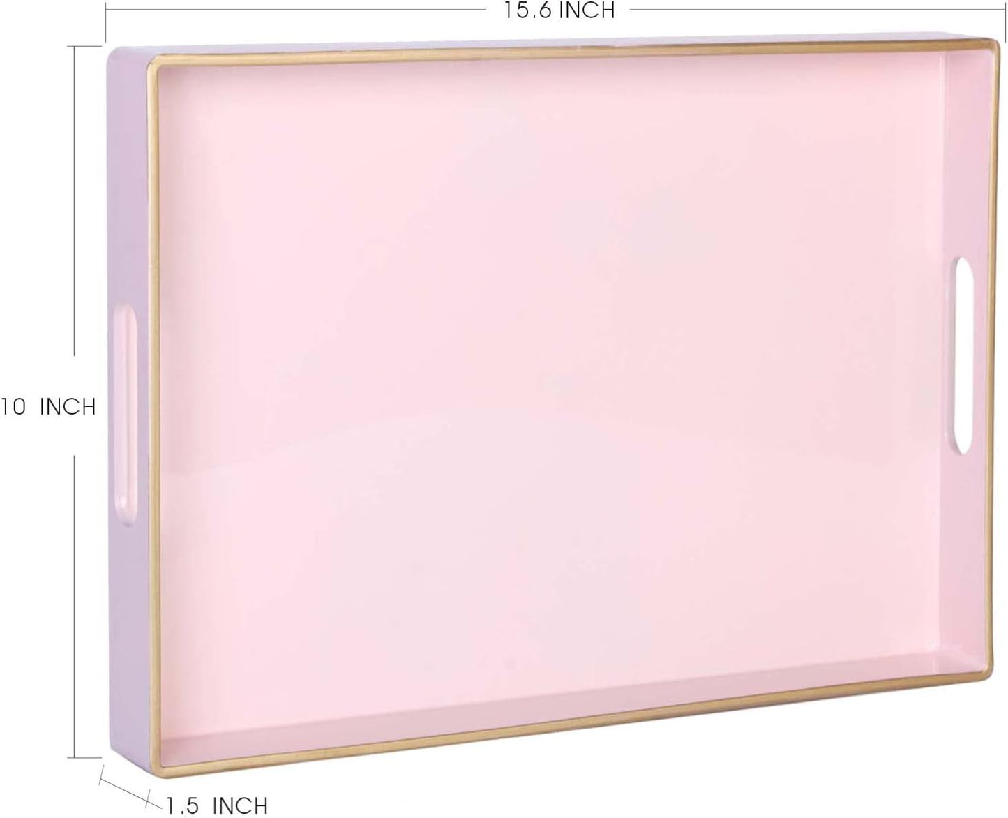 Zosenley Decorative Tray, Rectangular Plastic Tray with Handles, Modern Vanity Tray and Serving Tray for Bathroom, Kitchen, Ottoman and Coffee Table, 15.6” x 10.2” (Pink)