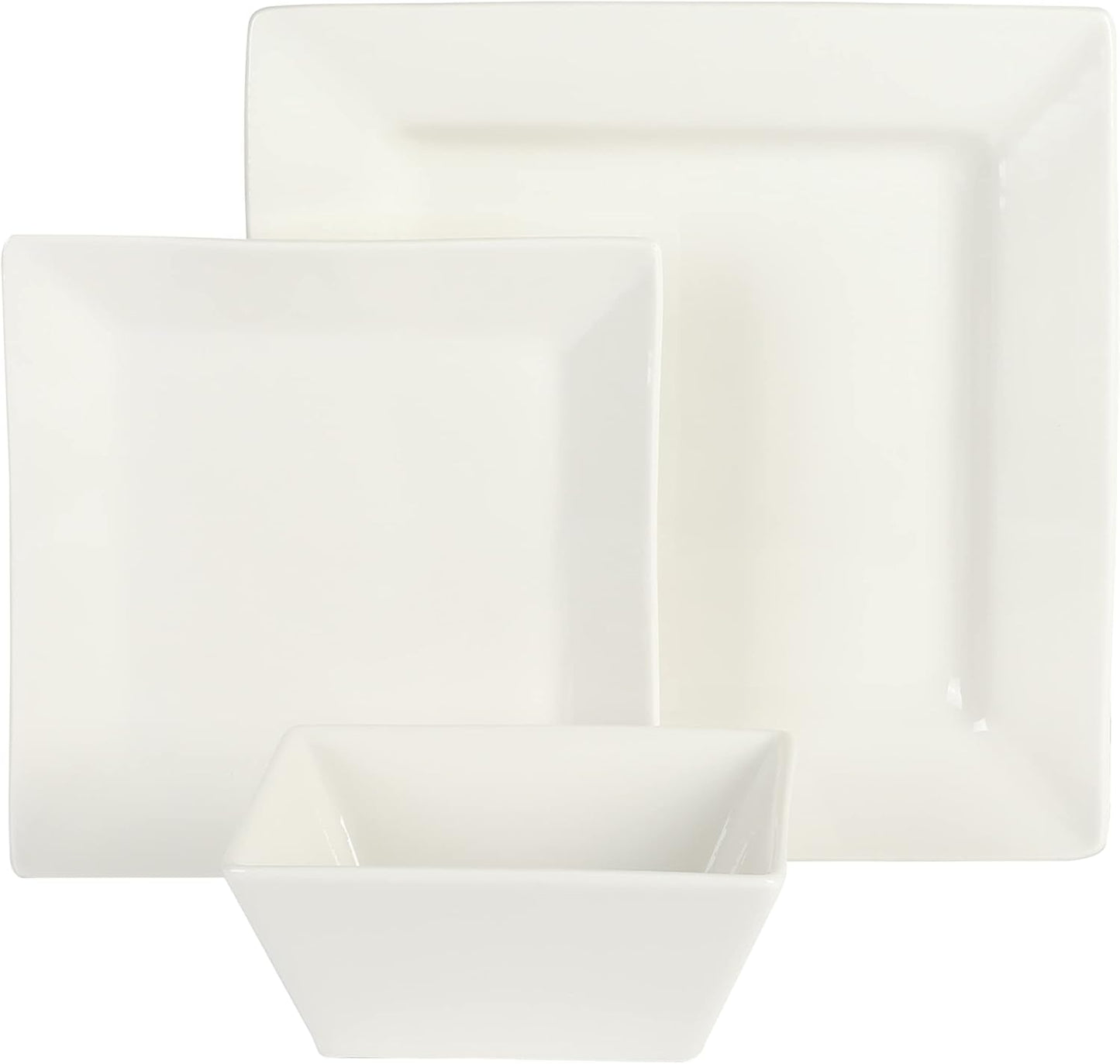 Gibson Home Zen Buffet Hard Square Porcelain Chip and Scratch Resistant Dinnerware Set, White, Service for 8 (24pcs)