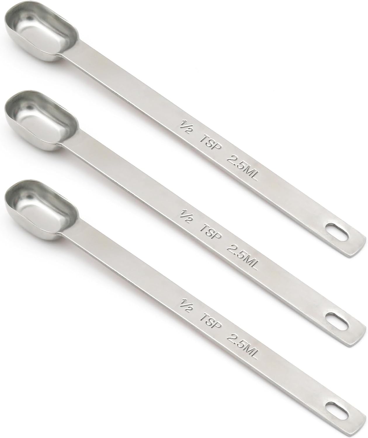 3PCS 1/2tsp (1/6tbsp, 2.5ml) Single Measuring Spoon, Stainless Steel Long Handle Individual Teaspoons Only