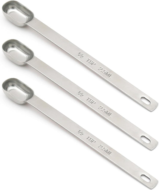 3PCS 1/2tsp (1/6tbsp, 2.5ml) Single Measuring Spoon, Stainless Steel Long Handle Individual Teaspoons Only