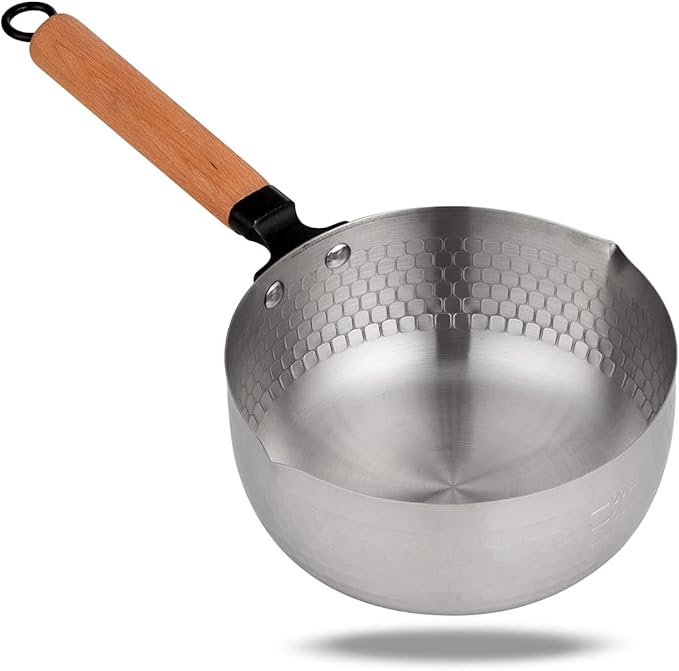 Yukihira Saucepan,Yukihira Pot, 1.7 Quart Stainless Steel Saucepan Pan Japanese Milk Pot with Wood Handle