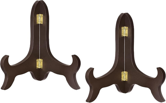 uxcell 2pcs 7" Easel Plate Holder, Wooden Folding Display Stand Brown for Decorative Picture Frame