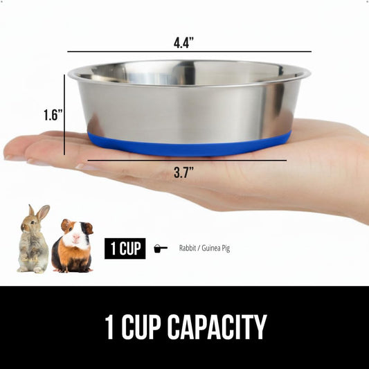 GORILLA GRIP Set of 2 Dog Bowls, Heavy Duty Metal Food and Water Bowl for Feeding Dogs and Cats, Dishwasher Safe, Rust Resistant Stainless Steel, BPA Free Rubber Base, Holds 1 Cup (8 fl oz), Blue