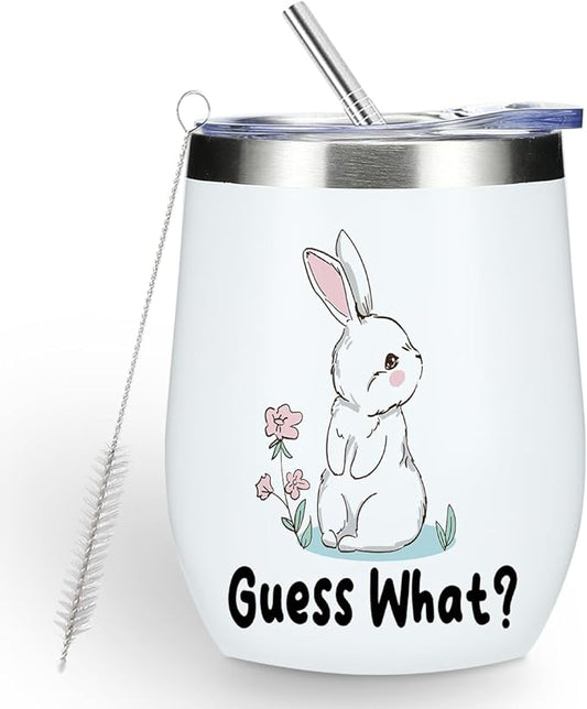 Cute Funny Rabbit 12 oz Tumbler, Wine Tumbler Insulated Wine Glass with Lid, Bunny Gifts Bunny Supplies Accessories for Women Girls Friend Daughter Sister Pet Owner Friendship Christmas Birthday