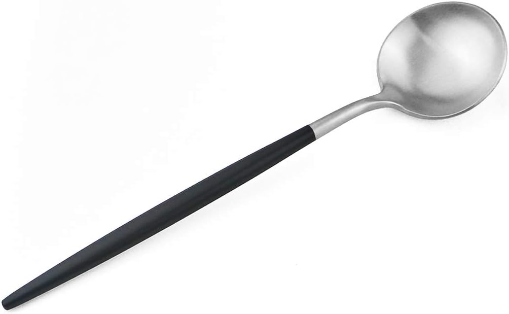 Gugrida Luxury Flatware, Royal 5 Piece Matte Black Handle 18/10 Stainless Steel Tableware Sets for 1 Including Forks Spoons Knives, Camping Silverware Travel Utensils Set Cutlery (Black Silver)