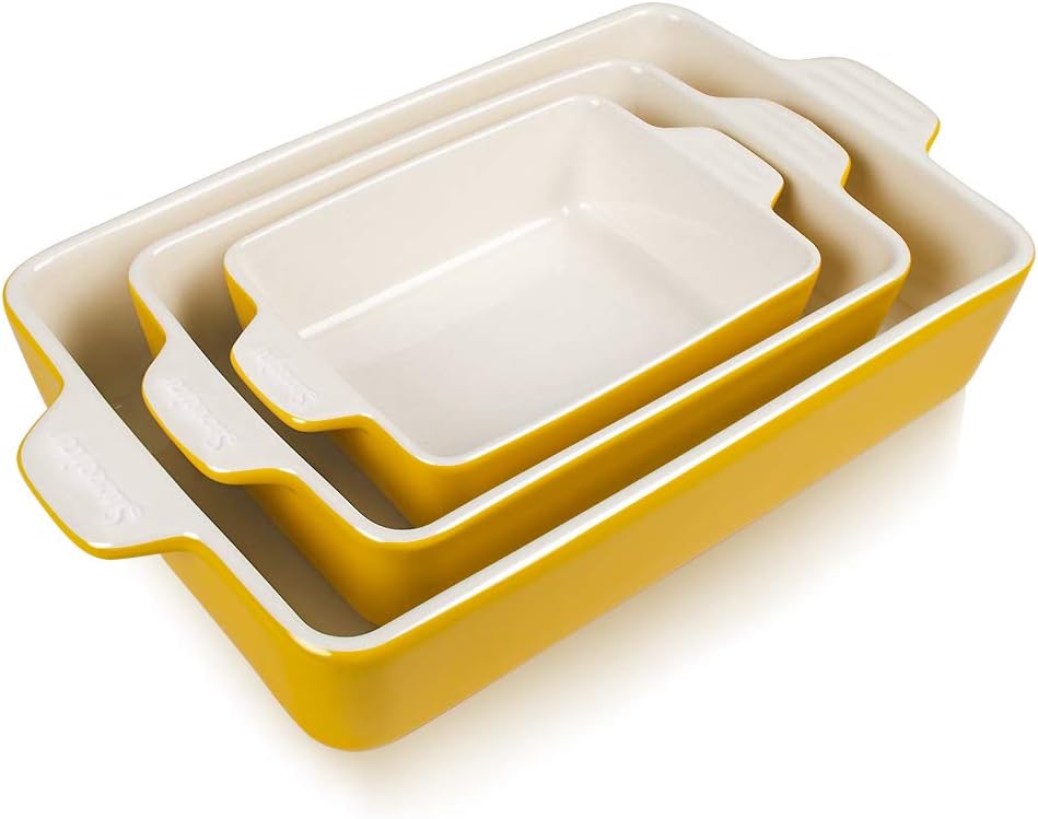 Sweejar Ceramic Bakeware Set, Rectangular Baking Dish for Oven Lasagna Pans for Cooking, Kitchen, Cake Dinner, Banquet and Daily Use, 11.8 x 7.8 x 2.76 Inches of Casserole Dishes (Yellow)