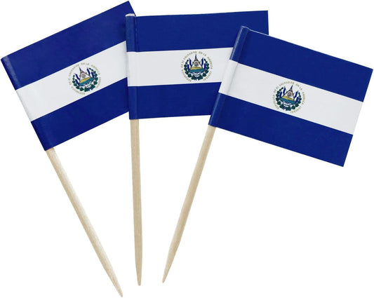 100 Pcs Salvador Flag Salvadorans Toothpick Flags, Small Mini Stick Cupcake Toppers Salvadorans Flags Cocktail Picks