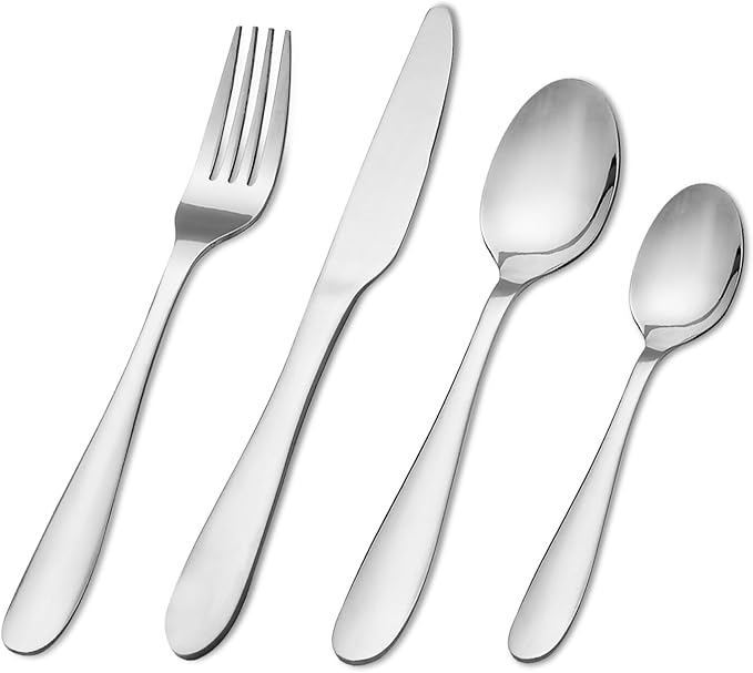 KOOMADE-Lucent- 24 Piece Set Silverware Stainless Steel Home Kitchen Flatware Include Forks Spoons Knives Great for Family Gatherings & Daily Use