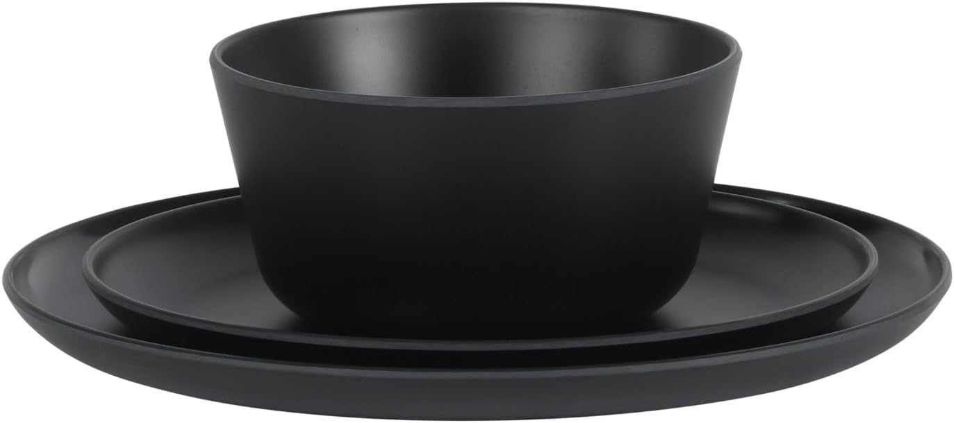Gibson Home Fairhope 12-Piece Matte Black Melamine Dinnerware Set – Durable Lightweight Plates and Bowls, Kitchen Dining Set