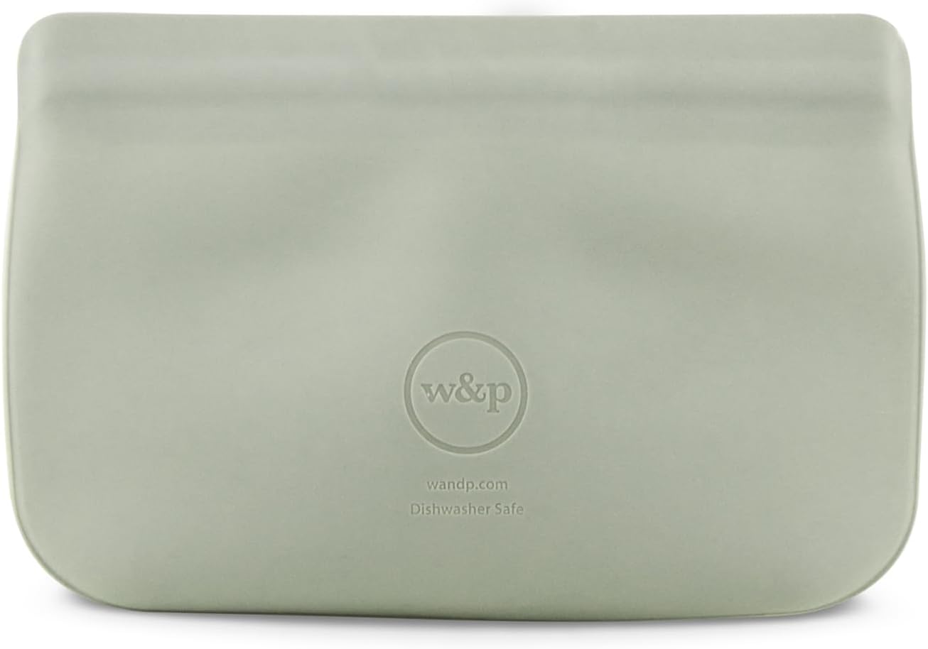 W&P Porter Silicone Reusable Storage Bag, Sandwich (10oz Flat), Sage, Food Storage Container, Microwave and Dishwasher Safe, Easy Cleaning