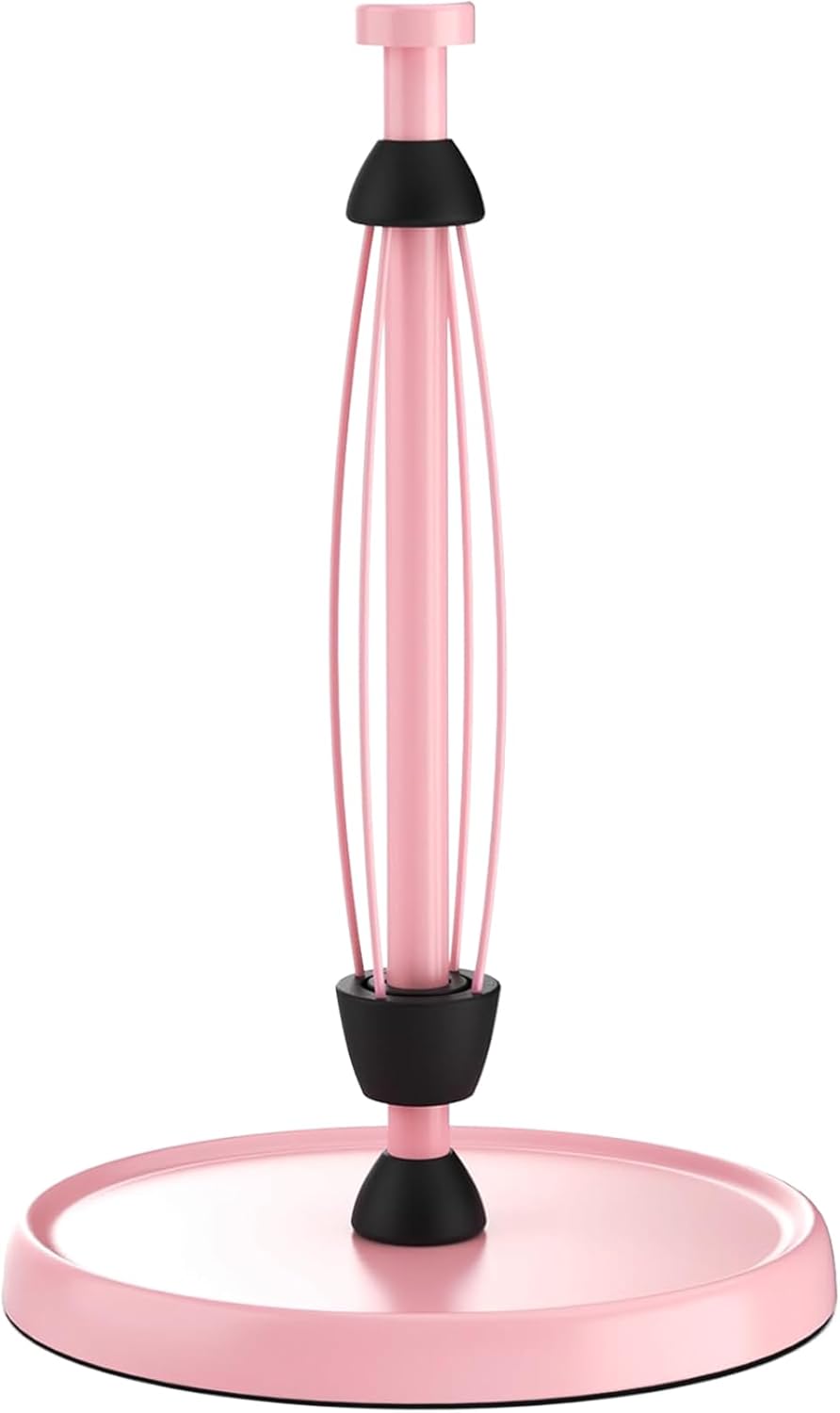 Pink Paper Towel Holder Countertop, Pink Kitchen Accessories Decor, Stainless Steel, Weighted Base, Paper Towel Roll Holder Stand with Ratchet Mechanism for Kitchen Bathroom Farmhouse Essentials