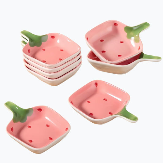 8 Pcs Ceramic Soy Sauce Dishes, Pink Small Dip Bowls Set with handle, Mini Multipurpose Porcelain Side Dish Bowl for Ketchup, Soy, BBQ, Sushi, Party, Condiments Serving Bowl Set