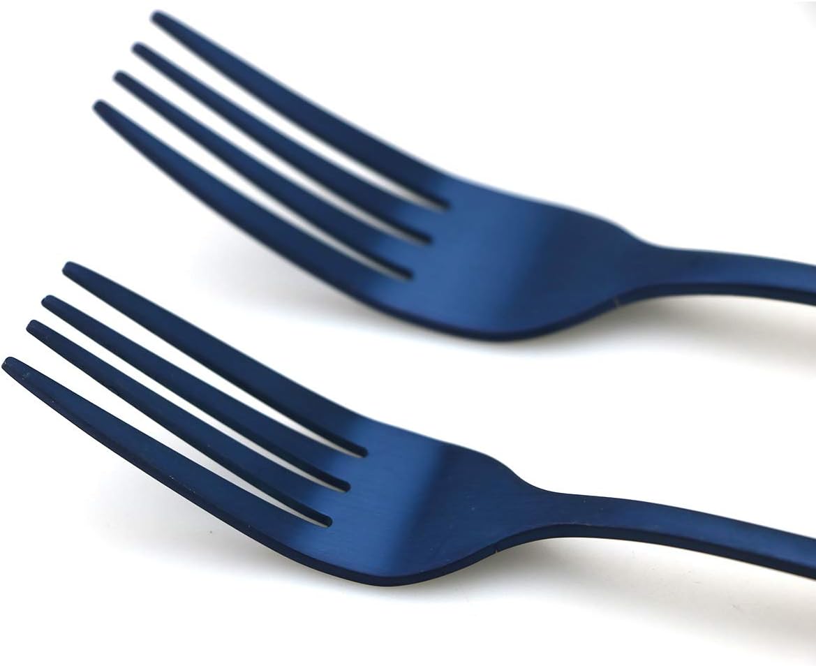 JASHII Modern Royal 20 Pcs Blue 18/10 Stainless Steel Utensils Cutlery Dinnerware Set w/ 4 Pcs Straw, Knife Fork and Spoon Flatware Set for Wedding Festival Christmas Party Service for 4